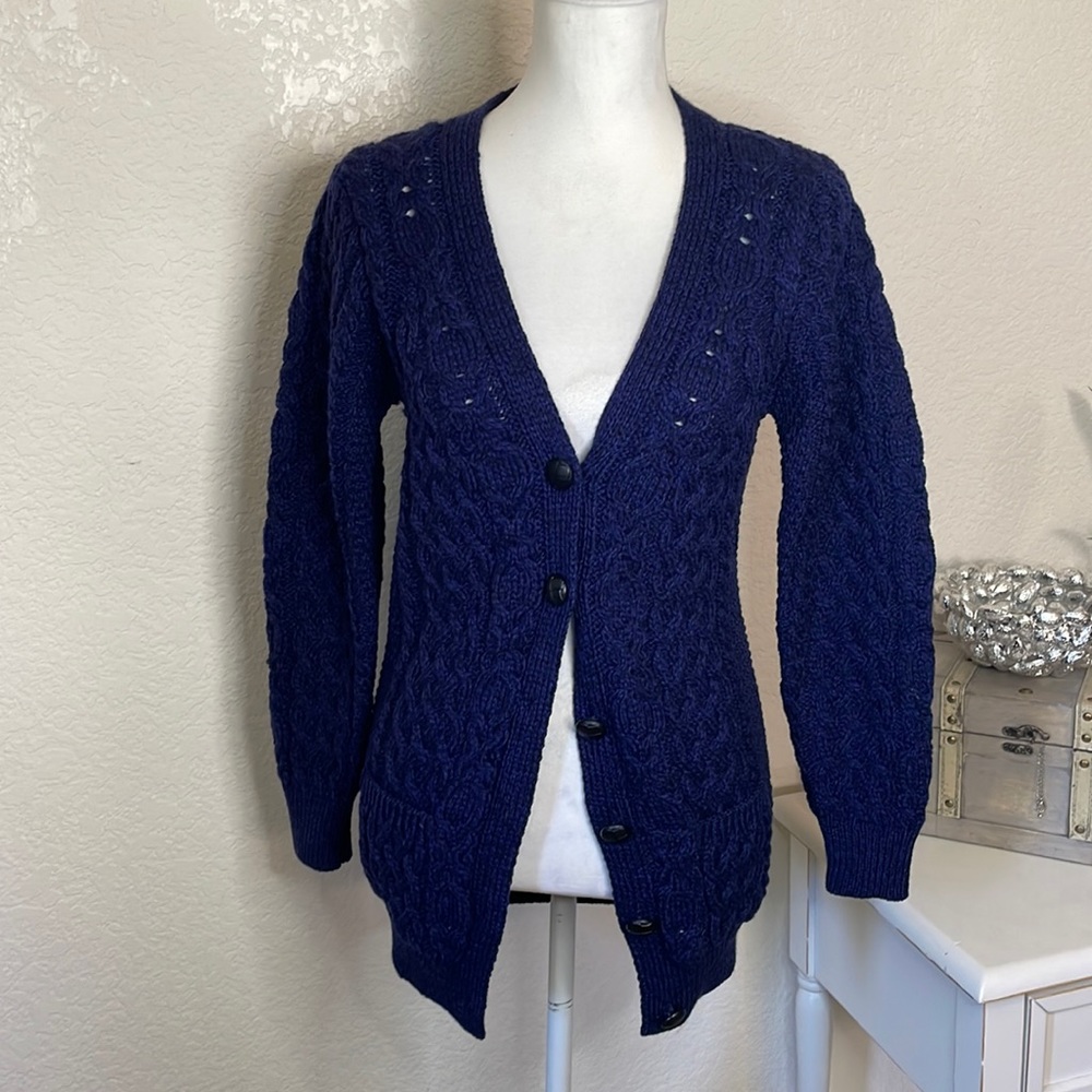 The Irish Store‎ 100% Wool Cardigan Fisherman Knit Sweater—Beautiful!  XS